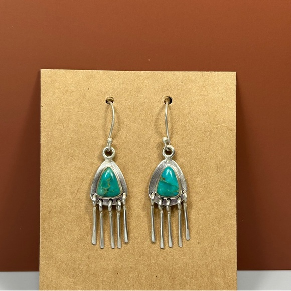 Navajo Sterling Silver and Turquoise Dangle Earrings - Picture 7 of 7